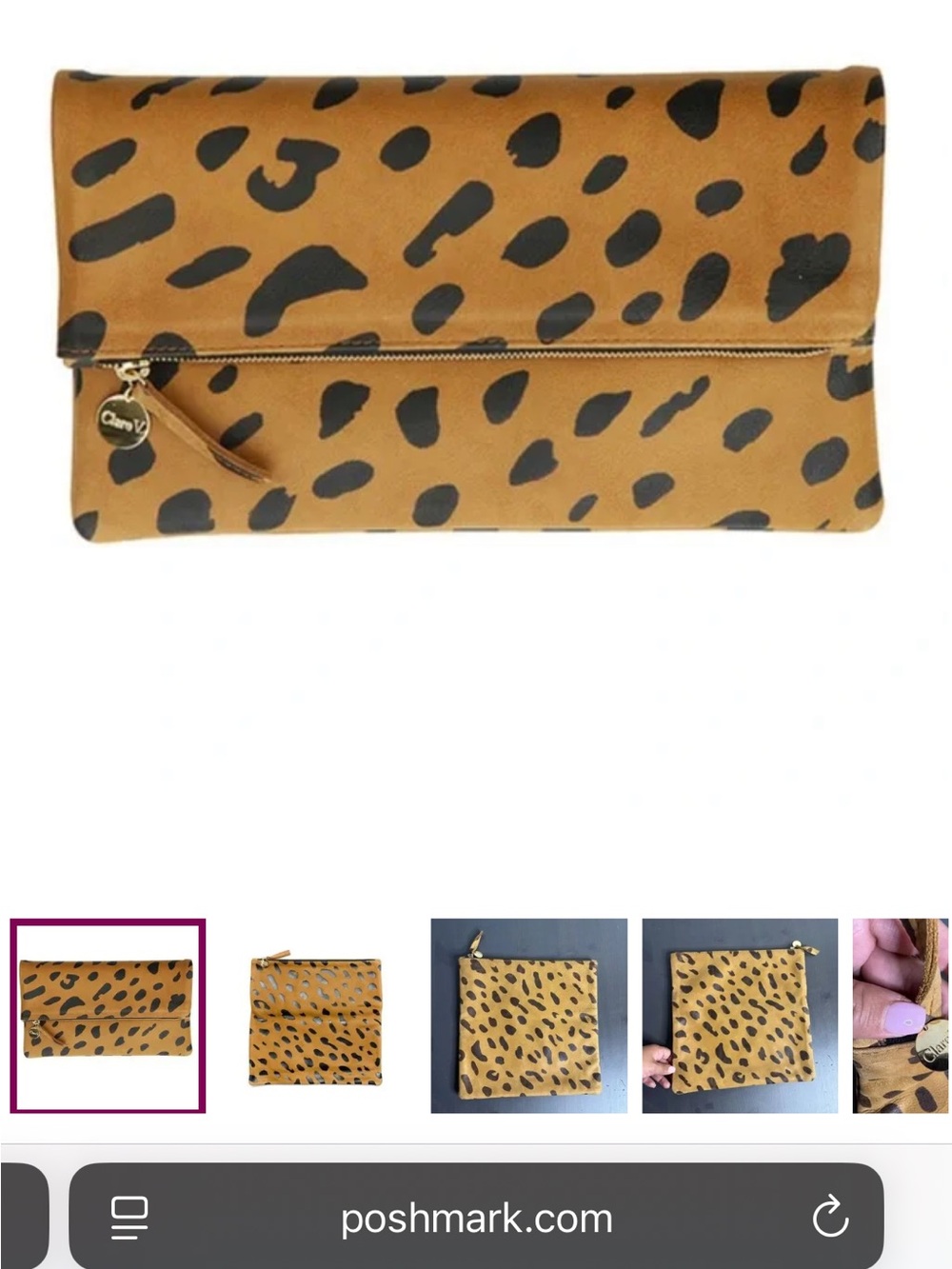 Clare Vivier Animal Print Foldover Clutch